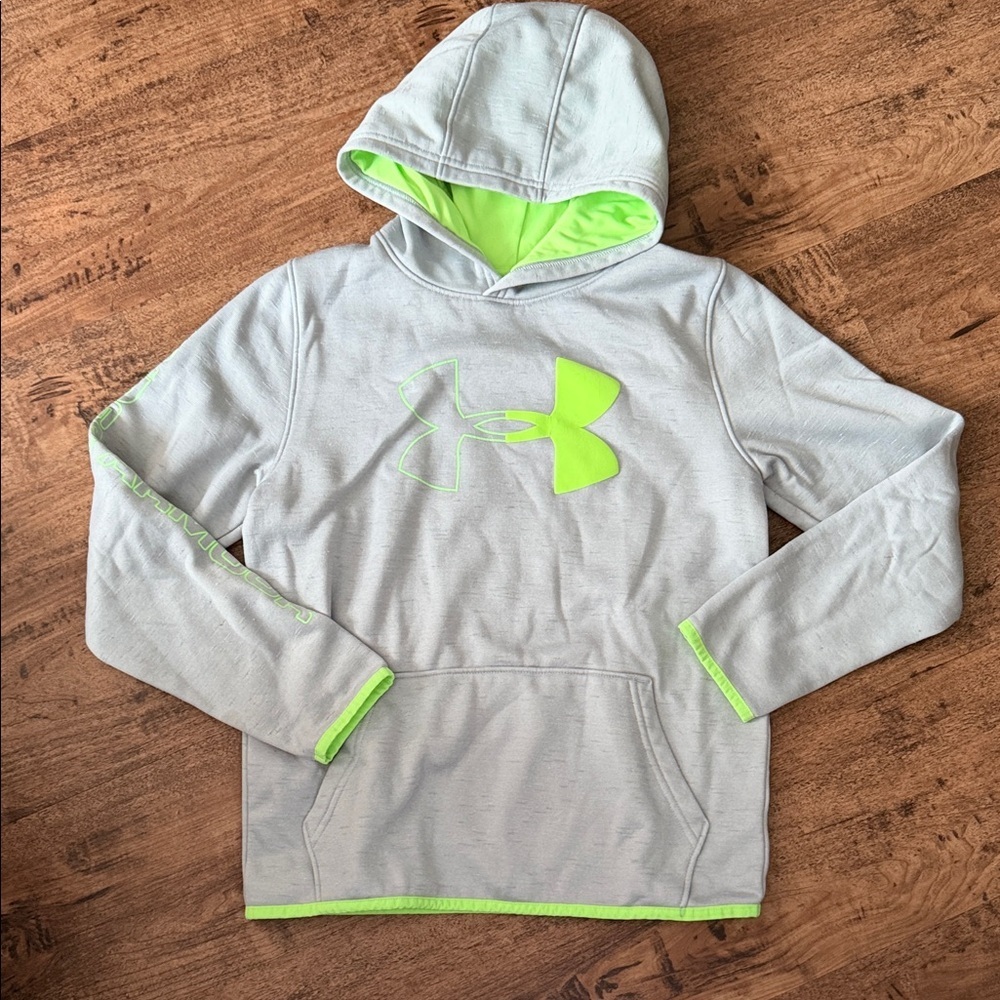 Under Armour Kids' Light Gray Hoodie with Neon Green Accents